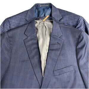 Lot Of 2 Hart Schaffer Marx Sport Coats 46 Blue Windowpane + Gingham USA Made